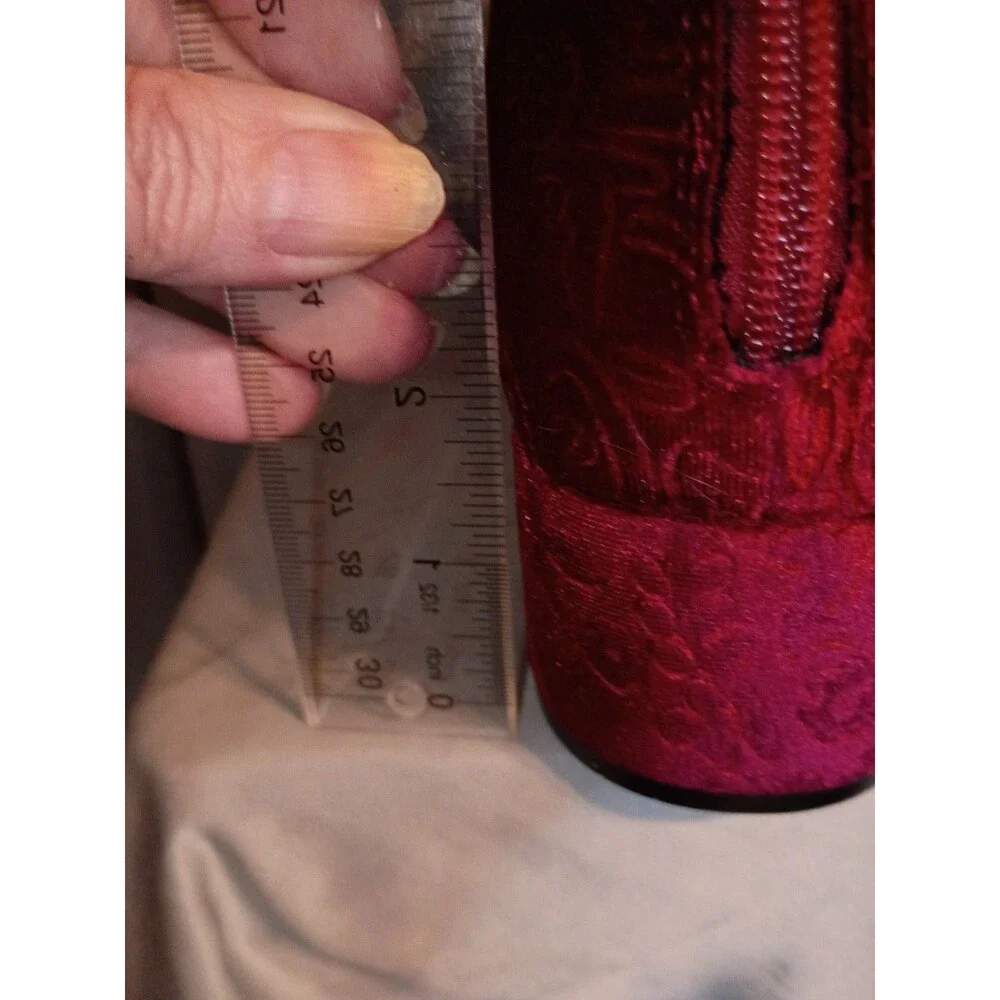 Just Fabulous Red Jacquard Ankle Boots Back Zip Sz 12 Festival
